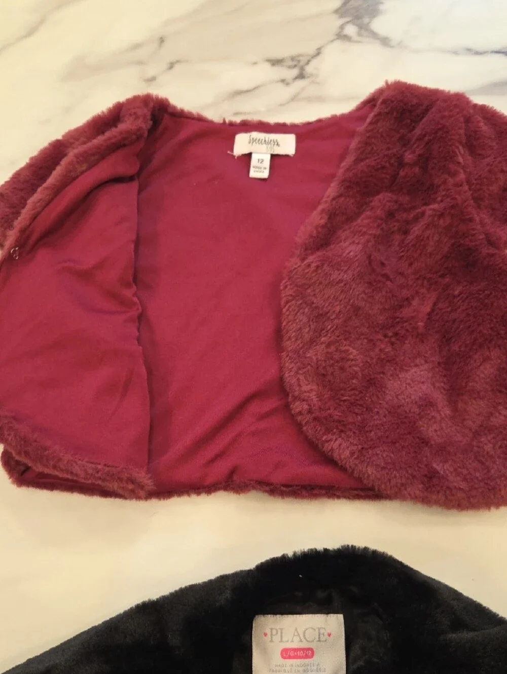 The Children's Place Black Faux Fur Capelet & Burgundy Faux Fur Bolero Set